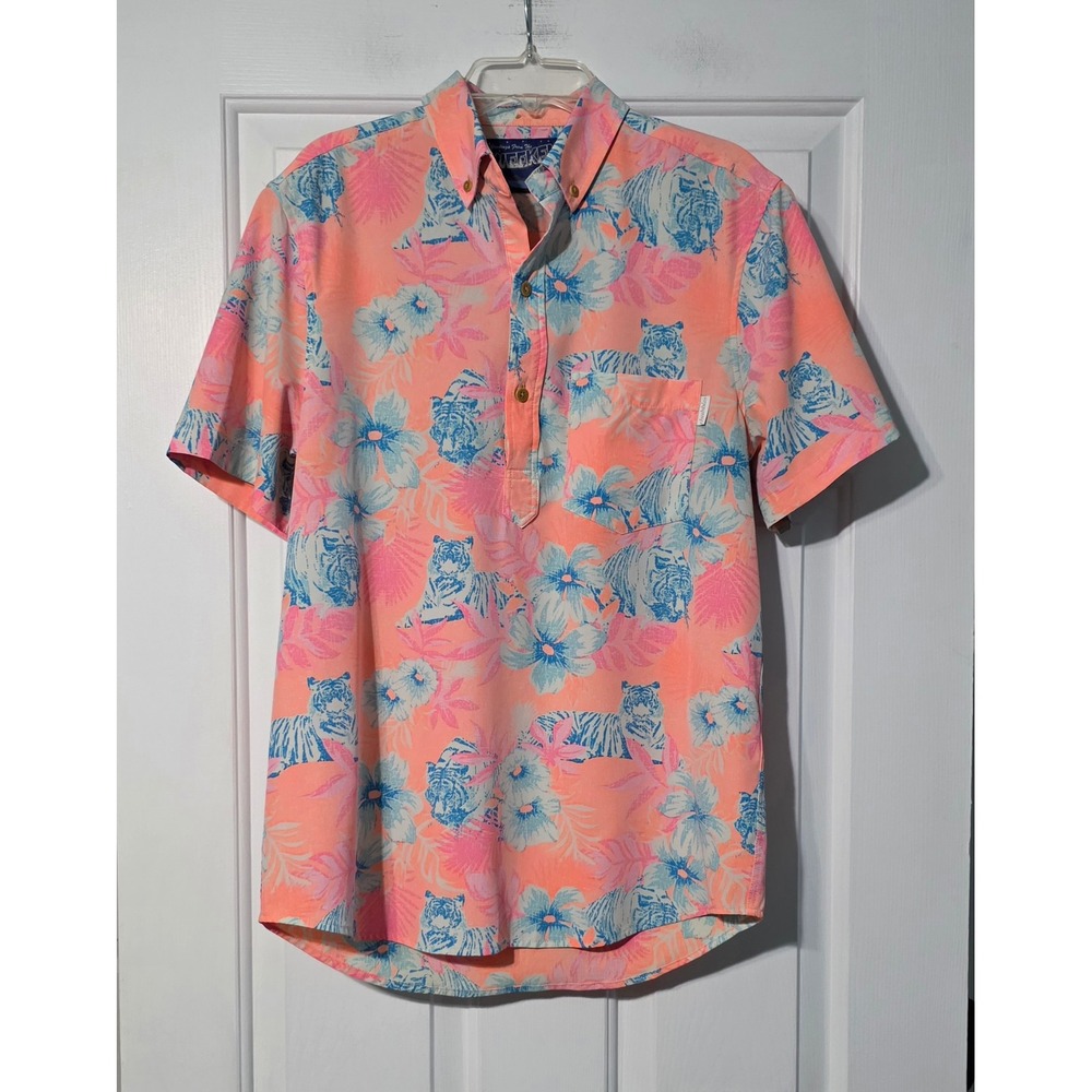 Chubbies The Weekend Mens Small Pink Blue Tiger Hibiscus Floral SS Button Down